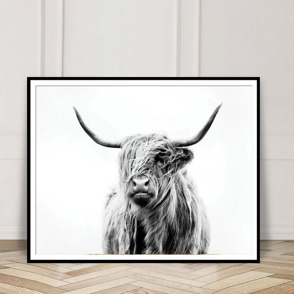 Highland черно белые декоративные постеры и принты для фермерского дома с