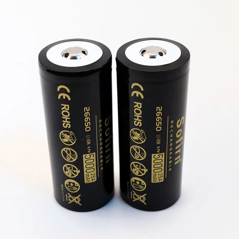 

Sofirn 26650 Battery 5000mAh 3.7V 25A Rechargeable Battery 5C High Discharge Drain Lithium Batteries for LED Flashlight/Toys