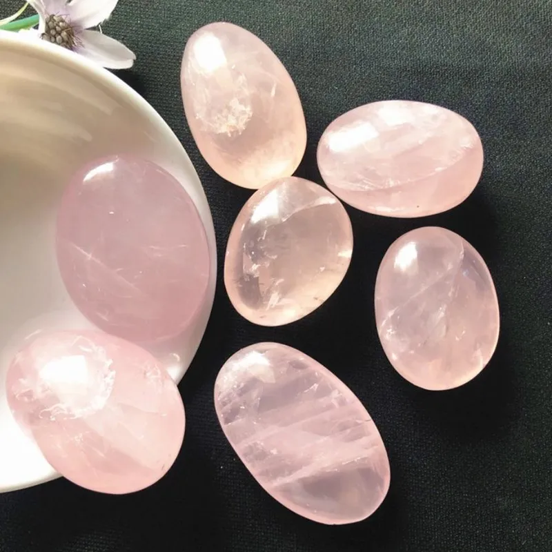 

Natural rose quartz palm stones mineral crystal healing reiki massage gemstones home decoration