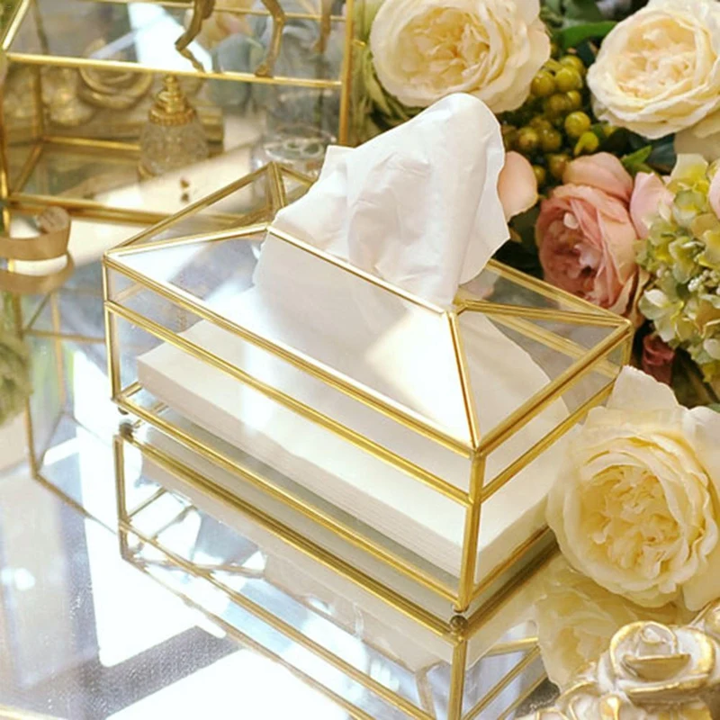 

European Style Glass Tissue Box Holder Nordic Luxury Handkerchief Toilet Paper Holder Tissue Case Home Decor