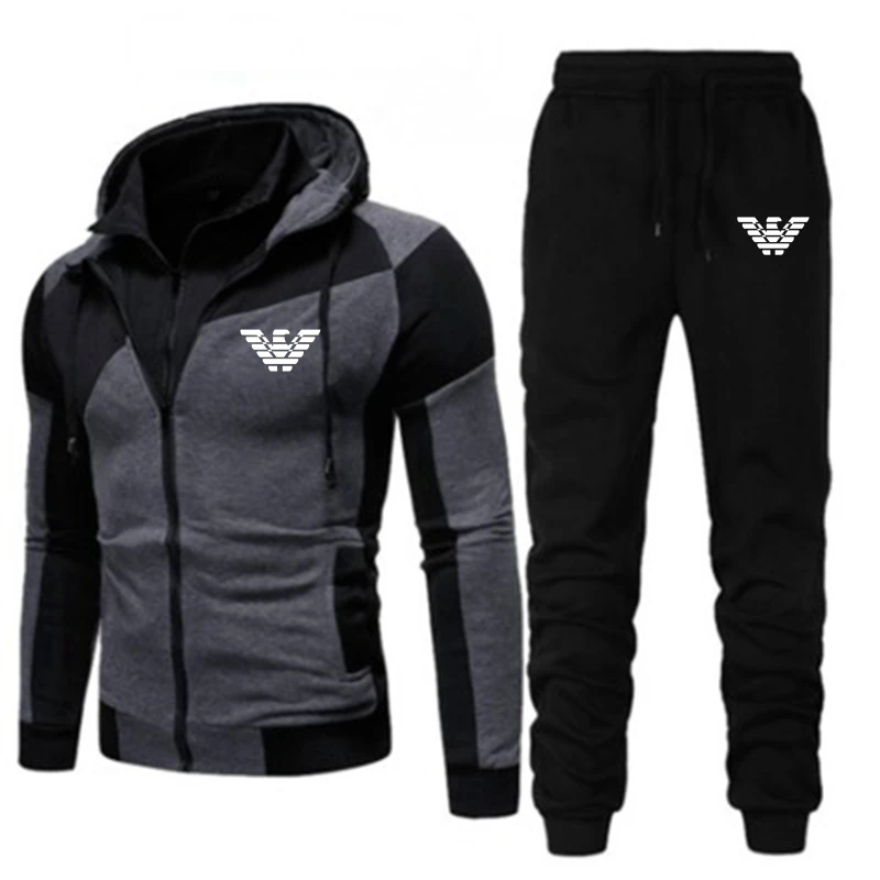 

Spring and Winter 2021 New Men Hoodie Set Brand Sports Sweatshirt Hooded Suit + Sweatpants Jogging Men PulloverSport