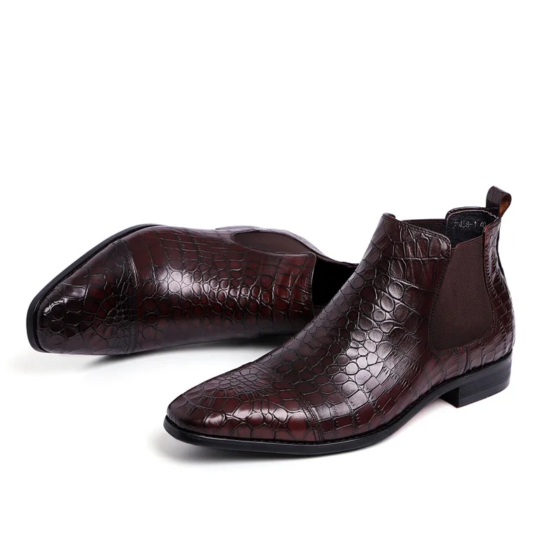 

Качественные мужские высокие ботинки из натуральной кожи, деловая обувь с острым носком, мужская обувь, мужские ботинки челси без шнуровки