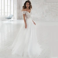 charming on sale lace sweetheart bridal wedding dresses off shoulder short sleeves wedding gowns for bride back out court train