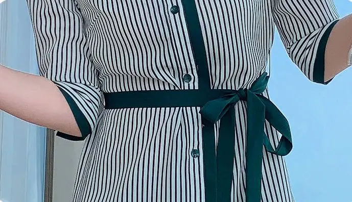 

Summer Striped Casual Shirt 2021 New Women's Clothing Single-Breasted Half Sleeved Turn-Down Collar Midi Dress Vestidos