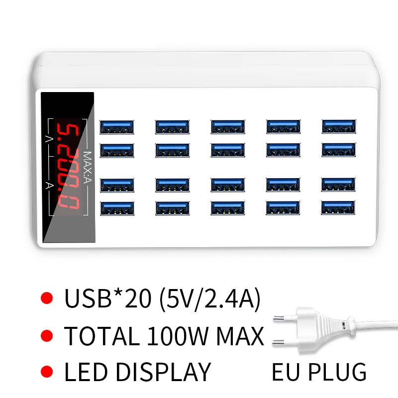 20 ports as picture IHaitun светодиодный 8 портов 8А 40 Вт QC 3,0 USB зарядное устройство Тип C быстрое зарядное устройство для мобильного телефона для iPhone X XS samsung S10 huawei P30 Pro - Тип штекера: 20 ports as picture