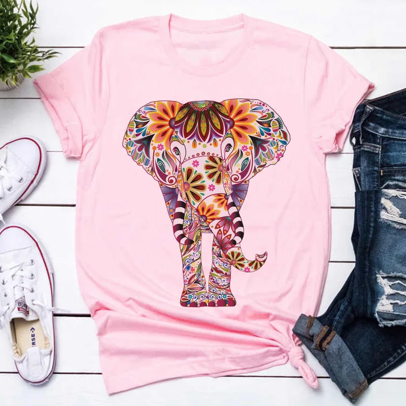 

Summer New Cute Elephant Print Short Sleeve Ladies T-shirt Y2k Aesthetic Top Graphic T-shirt Fashion Harajuku Clothing Women