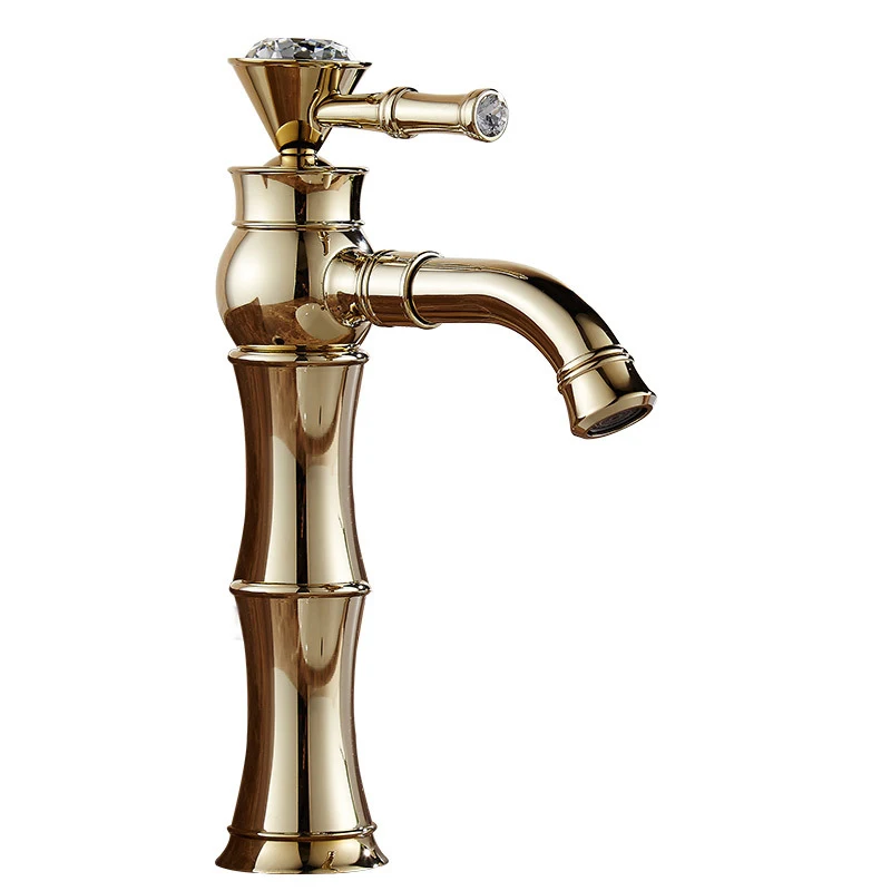 

QUANXUNHE Antique Diamond Bathroom Basin Faucet Copper Single Handle Basin Faucet Cold and Hot Water Bath Mixer Kitchen Taps