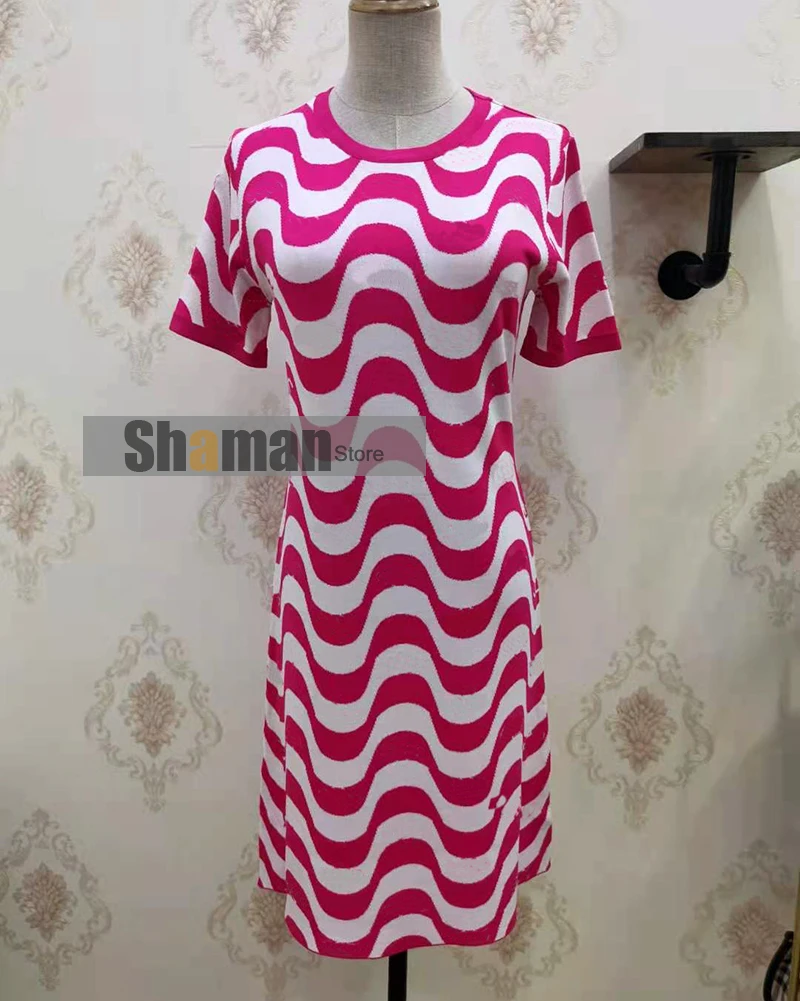 

luxury designer dress for women 2021 spring summer BRANDED high end knitted short sleeve letter jacquard mini party woman dress