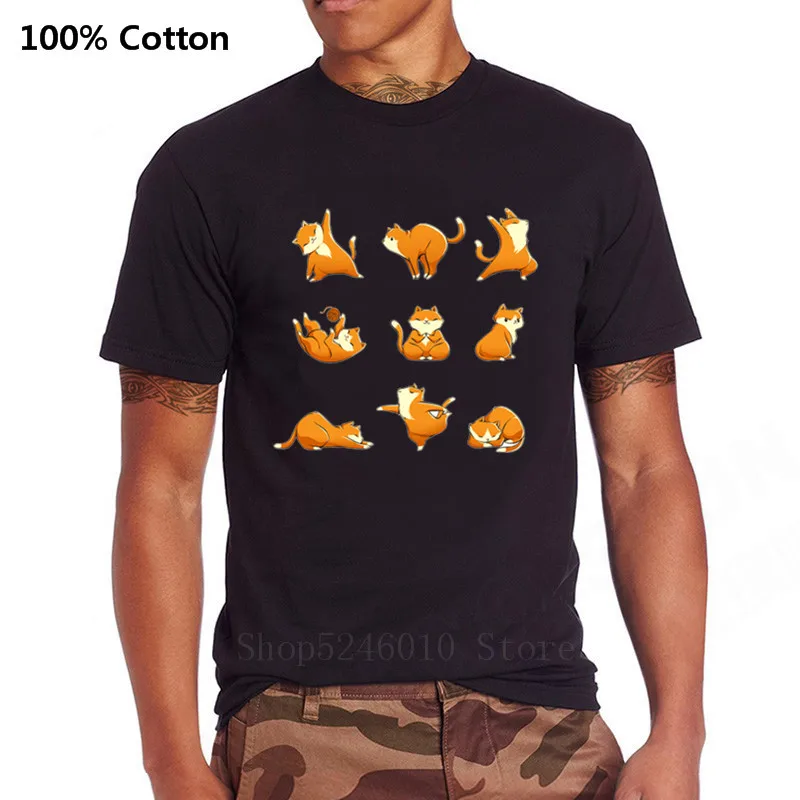 Мужская футболка для йоги с изображением кота смешные хлопковые топы животных