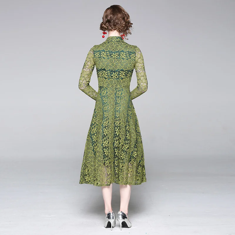 

DROWYD Fashion Floral Lace Boho Party Midi Dress Women's 2019 Winter New Long-sleeved Dress Casual Elegant Club Dresses Vestidos