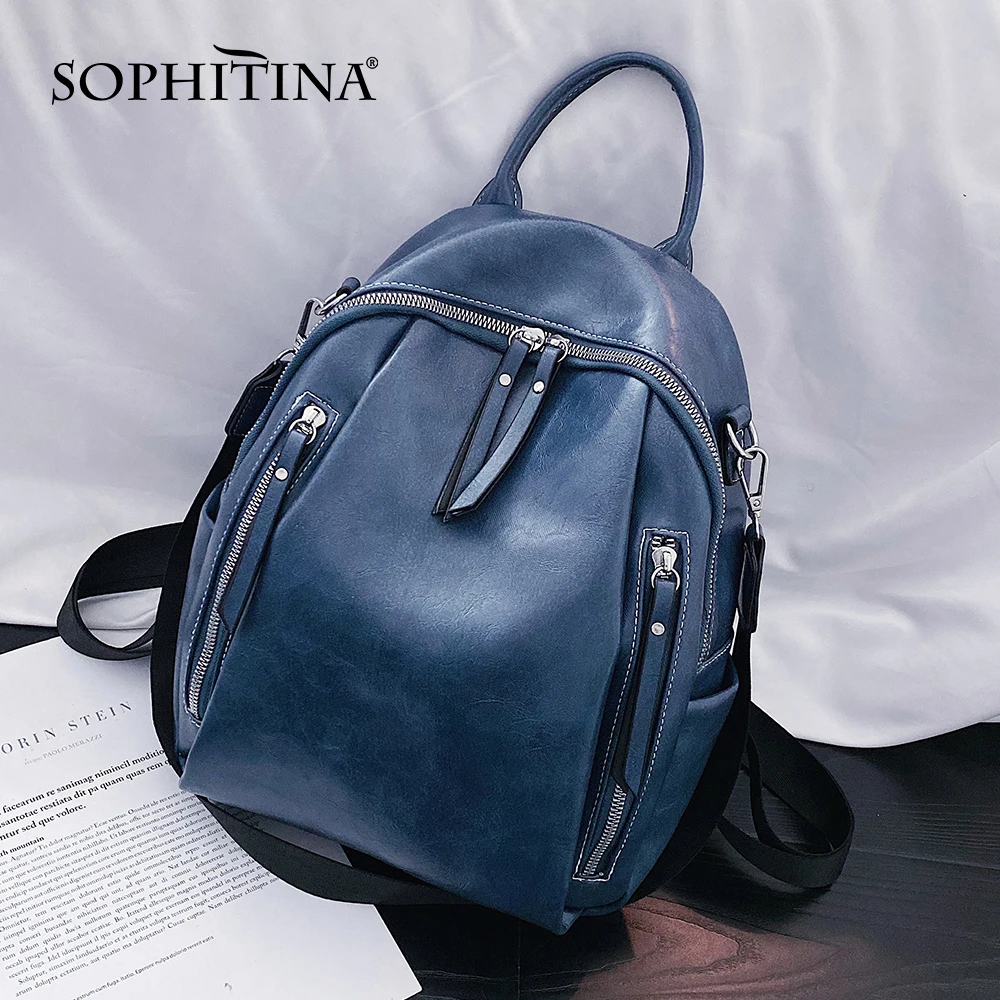 

SOPHITINA Vintage Women Backpack High Capacity Soft Handle Metal Buckle Zipper Backpack Multifunction Waterproof Bag Female E120