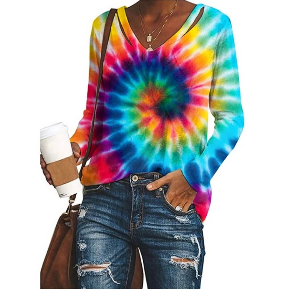 Женская свободная футболка с длинным рукавом и V-образным вырезом | одежда