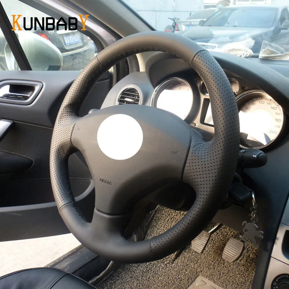 KUNBABY черный красный чехол рулевого колеса автомобиля из натуральной кожи для