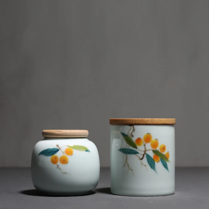 

Hand Painted Pattern Ceramic Tea Caddy Chinese Kung Fu Tea Storage Jar Small Canister Celadon Tea Box Food Sealed Container Gift