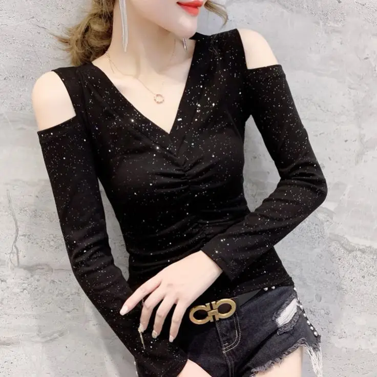 Новинка 2020 осенне зимние женские сексуальные тонкие футболки с v образным