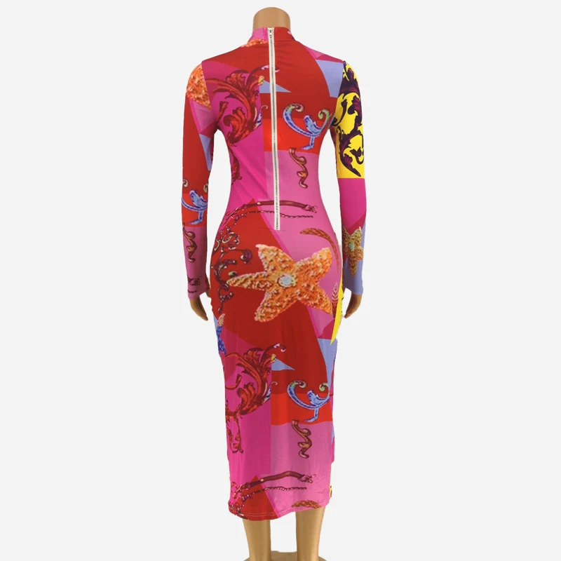

Snake leopard print long sleeve zipper slim bodycon sexy dress summer autumn women streetwear party festival dresses outfits