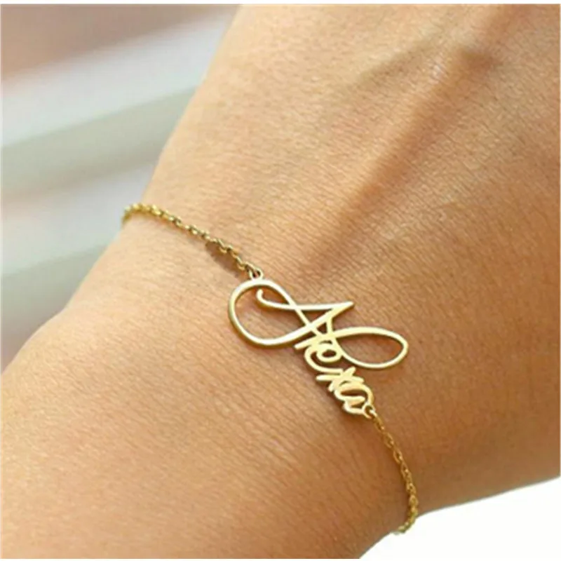 Нарукавная повязка Gepersonaliseerde Naam Handgemaakte Sieraden Handschrift Naambord Hand Link Rvs Gouden Ketting Pulsera BFF