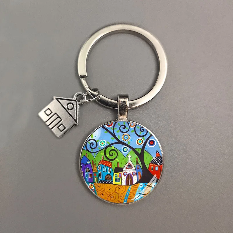 key to the new house kechain beautiful house under the starry sky key ring personality jewelry gift key holder for new home free global shipping