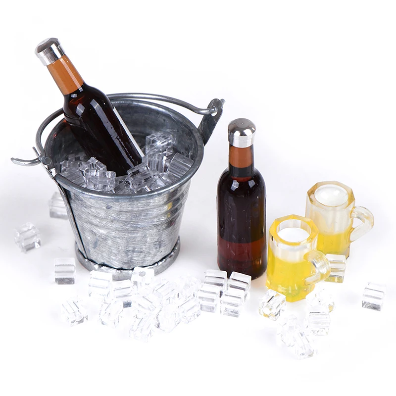 1/12 весы пивная бутылка ведро кубик льда чашки играть кукольный еда мебель