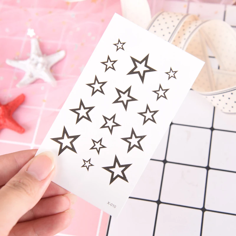 

10Pcs Tattoo Stickers Newly Design Hollow Solid Black Five-pointed Stars Hollow Waterproof Temporary