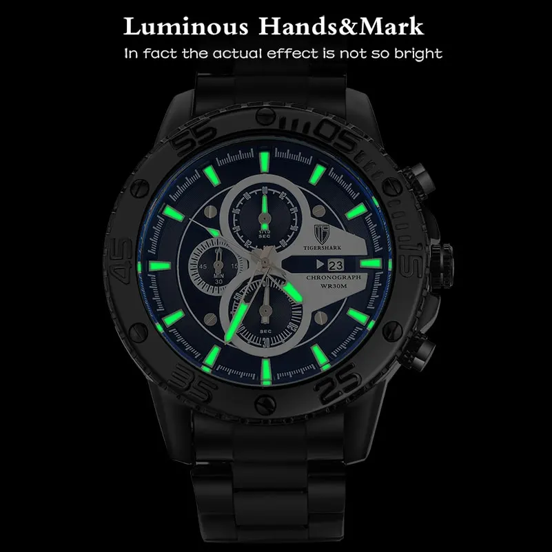 Часы наручные TIGERSHARK Мужские кварцевые спортивные с хронографом на ремешке из