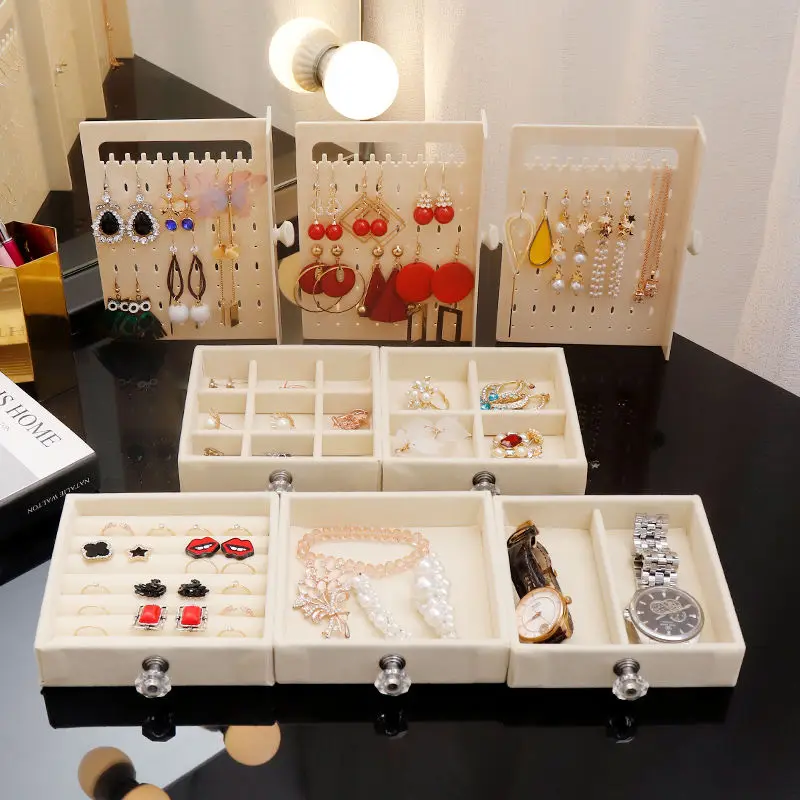 

Portable Earring Display Shelf Dustproof Acrylic Jewelry Storage Box Drawer Desktop Ladies Necklace Bracelet Storage Box