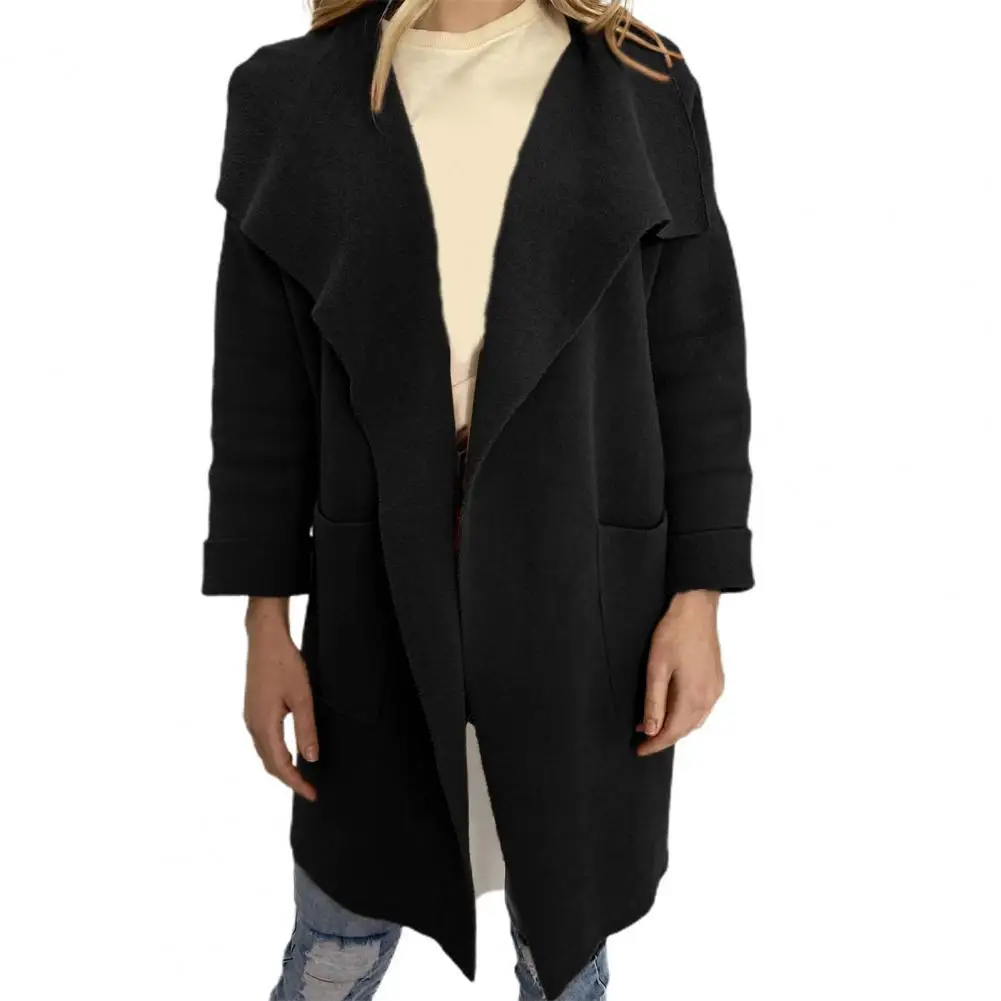 

Women Jacket Solid Color Long Sleeve Woolen Women Jacket Trench Coat Stylish