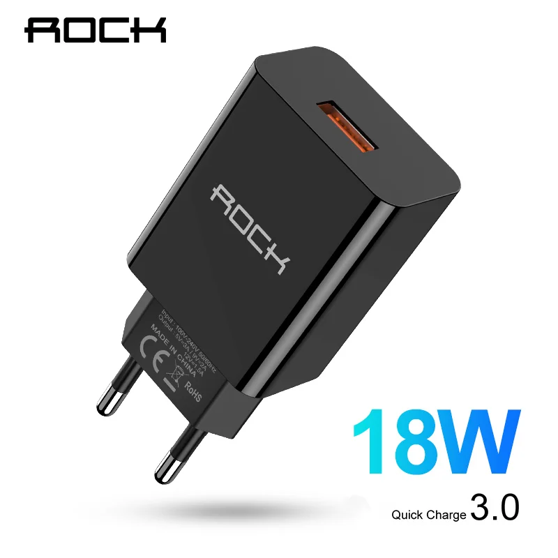 ROCK Quick Charge 3,0 USB QC3.0 настенное зарядное устройство для мобильного телефона Быстрая зарядка USB зарядное устройство 18 Вт для iphone samsung Xiaomi huawei