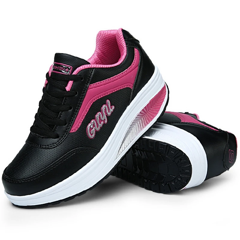 

Women Sneakers 2021 Breathable Waterproof Wedges Platform Vulcanize Shoes Woman Pu Leather Casual Shoes Tenis Feminino