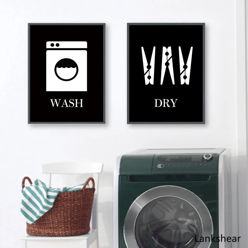 Мытья сухой Пресс табличка с надписью прачечной Настенный декор черный белый