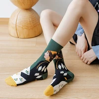 fashion cartoon socks cute creative print designer japanese korea high school girls high socks retro knitting long socks women