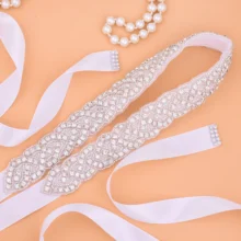 Gaun Pengantin Berlian Imitasi SESTHFAR Sabuk Pengantin Berlian Kristal Perak Sabuk Pengantin untuk Gaun Wanita