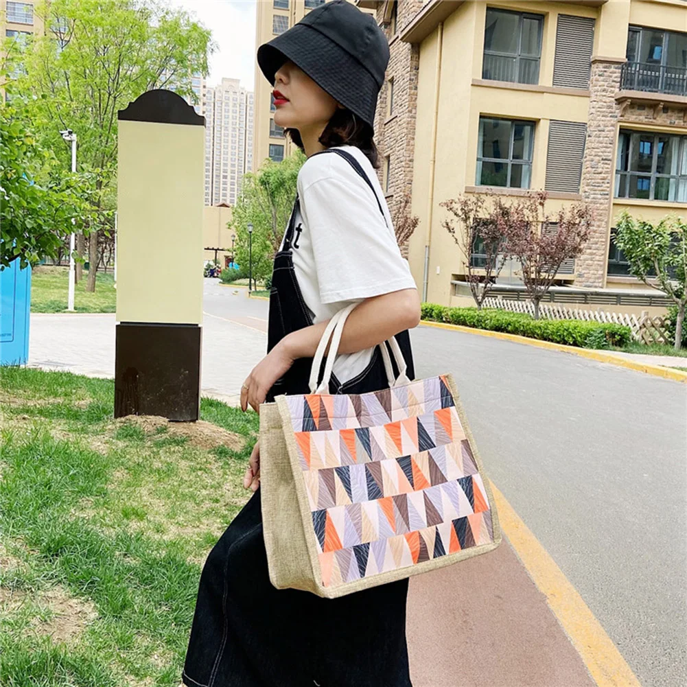 

Fashion Geometric Printing Bag Shoulder Shopping Women Summer Large Tote Handbag Girl Daily Underarm Shopping Bag Purses