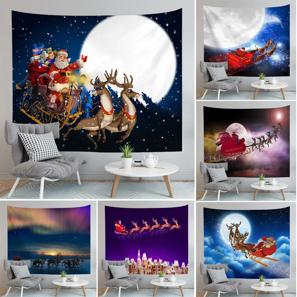 Рождественский гобелен с Санта Клаусом снеговиком оленем из полиэстера принтом