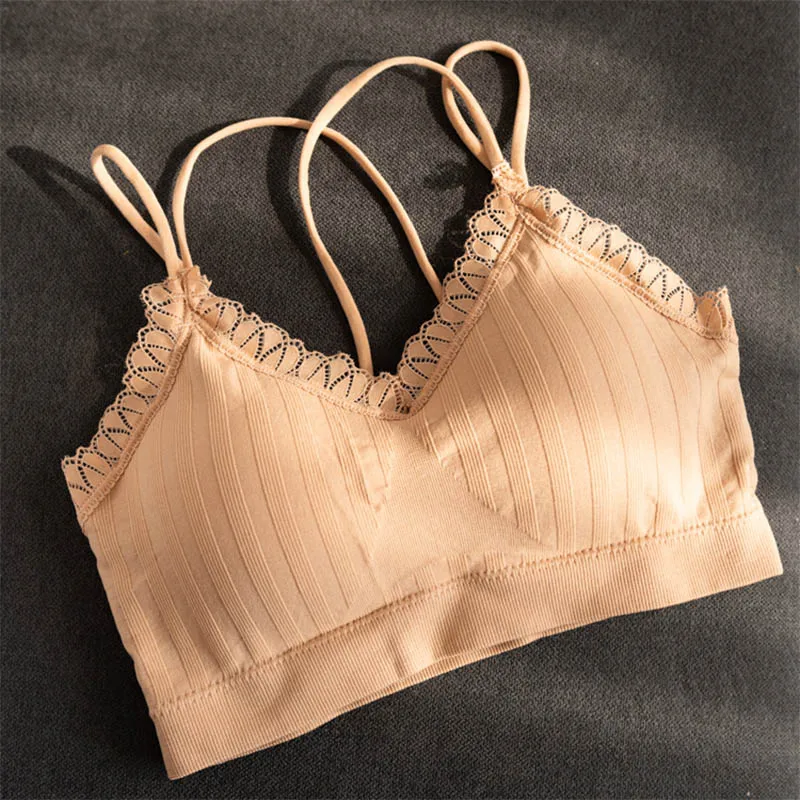 

Women Tank Crop Top Bralette Female Underwear Lace Crop Tops Camisole Femme Sexy Lingerie Intimates with Removable Padded