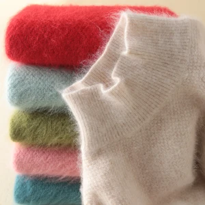 Женский кашемировый свитер, осенне-зимний утепленный пуловер с высоким воротником и длинным рукавом, большие размеры, 100%