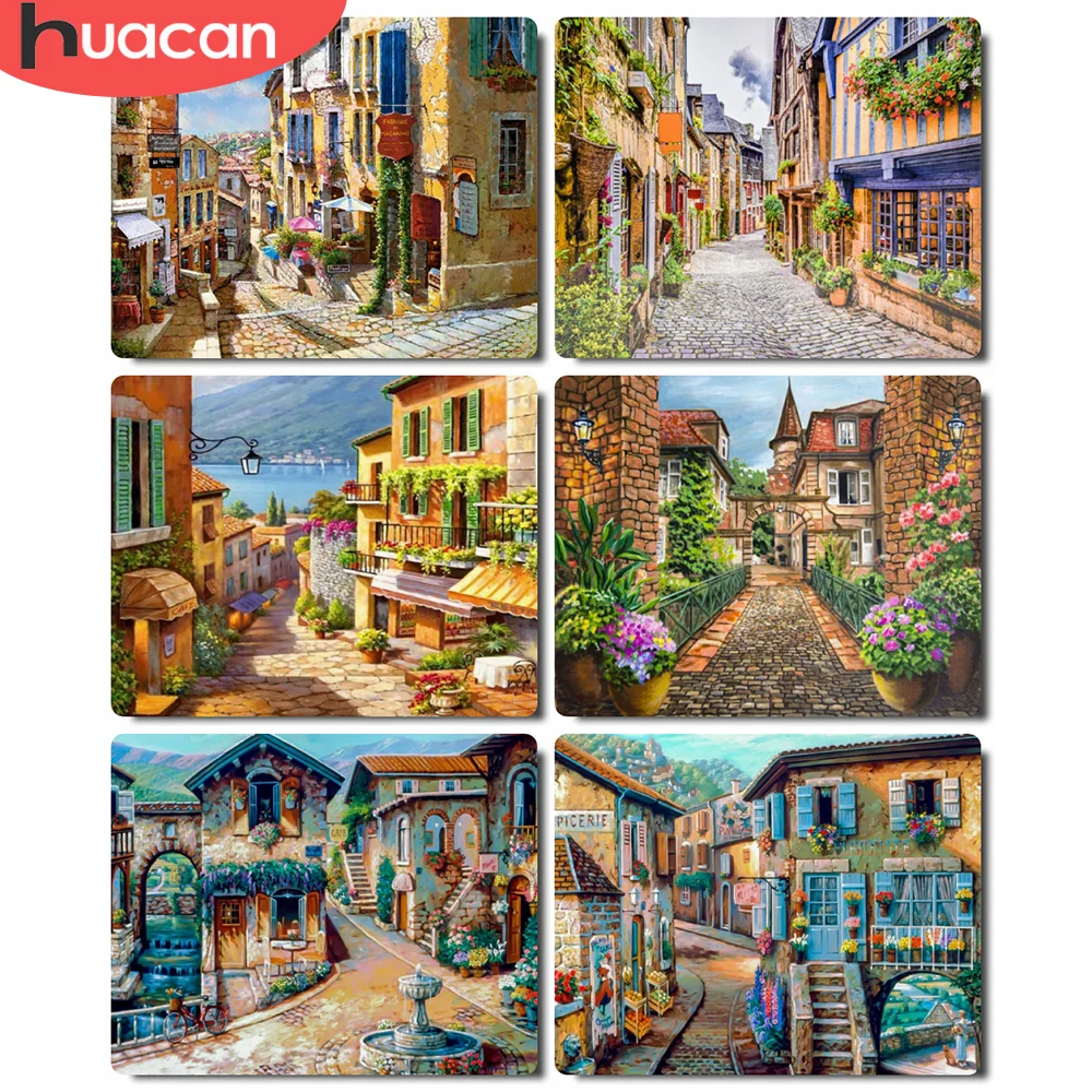 

HUACAN 5D DIY Picture By Numbers Town Landscape Unique Gift Wall Art HandPainted Oil Painting By Number Street For Living Room