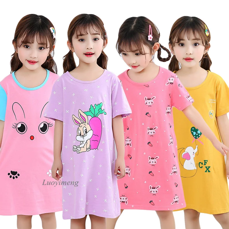 2022 Children Pajamas Summer Dresses Girls Baby Nightdress Cotton Princess Nightgowns Home Clothes Inflant Kid Cartoon Sleepwear
