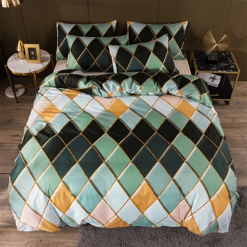 

Gilt Plaid Bedding Set Modern Geometric Soft Duvet Cover Set Double Queen King Quality Quilt Covers Pillowcase (No Bed Sheet)