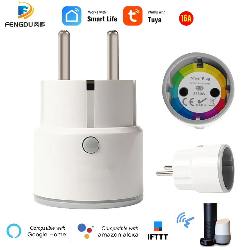 Умная штепсельная вилка 16 А, поддержка ЕС, Amazon Alexa Google Home,IFTTT, Wi-Fi, мини розетка с функцией синхронизации