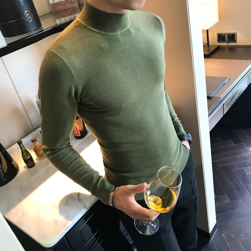 Свитер мужской осенний и зимний с воротником большой размер S-XXXL однотонный