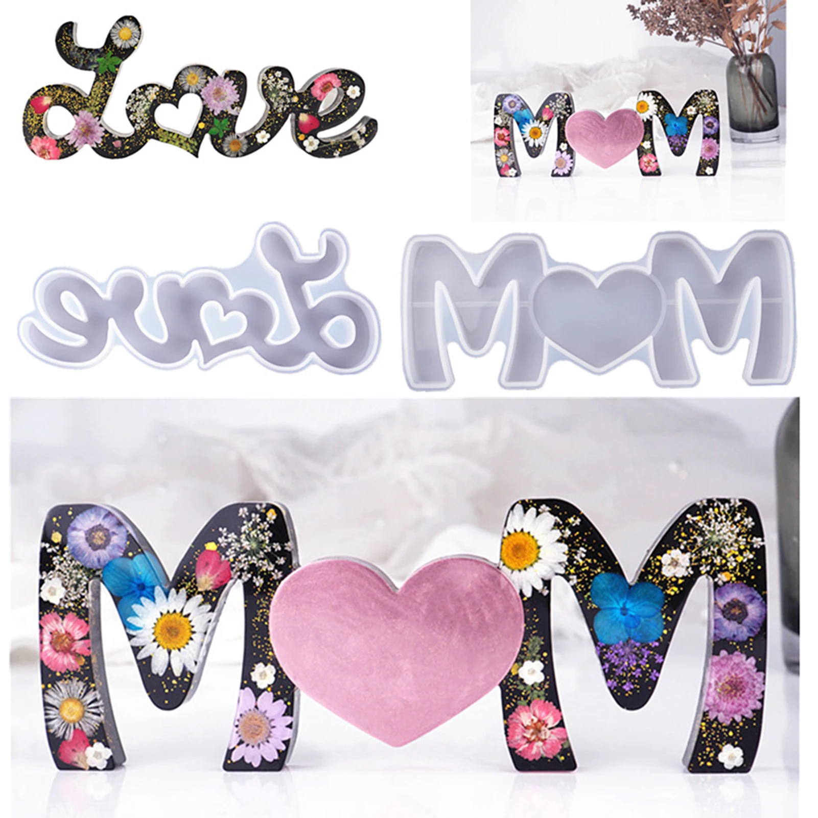 

Love/Mom letter mold Mirror Silicone Mold DIY Epoxy Resin Mold Mother's Day Gift English Alphabet manual Ornaments mould