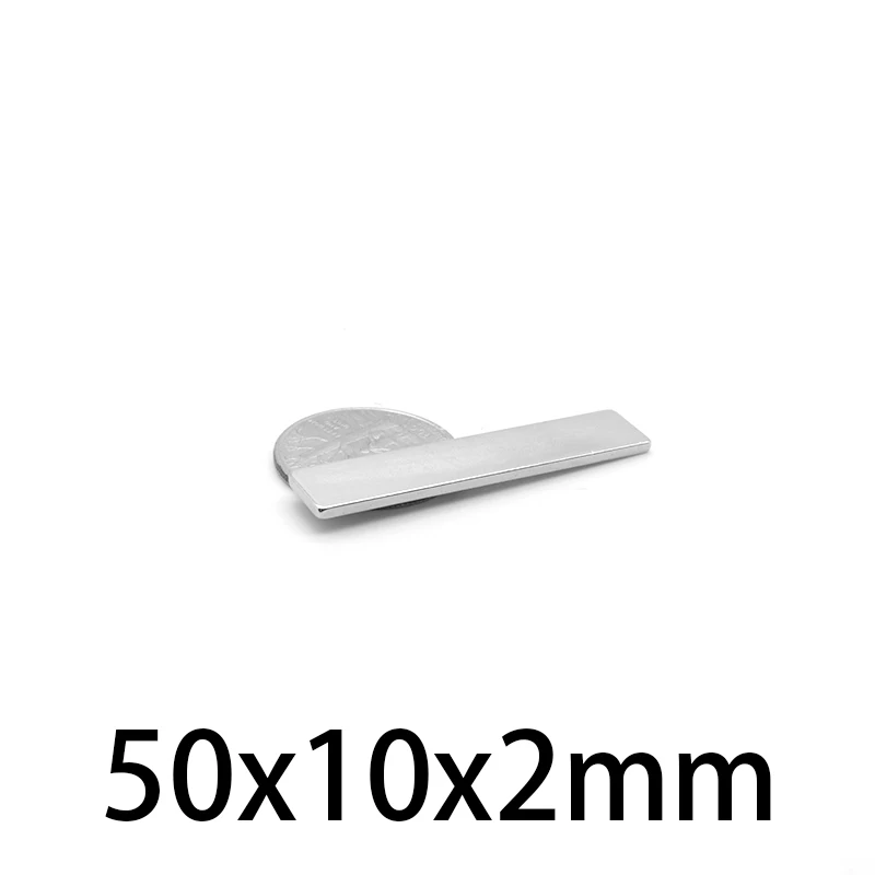 Сильный редкоземельный магнит N35 50x10x2 мм толщина 2 блок прямоугольных неодимовых
