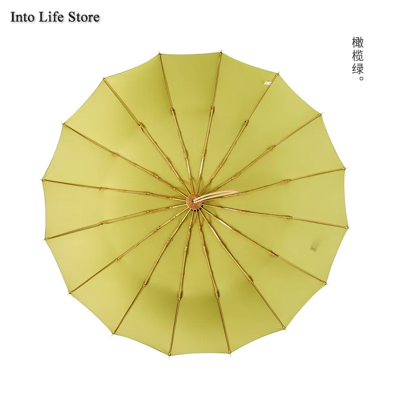 

16 Bones Windproof Big Umbrella Rain Women Retro Sun Folding Umbrella Beach Parasols Designer Umbrellas Wood Handle Gift Ideas
