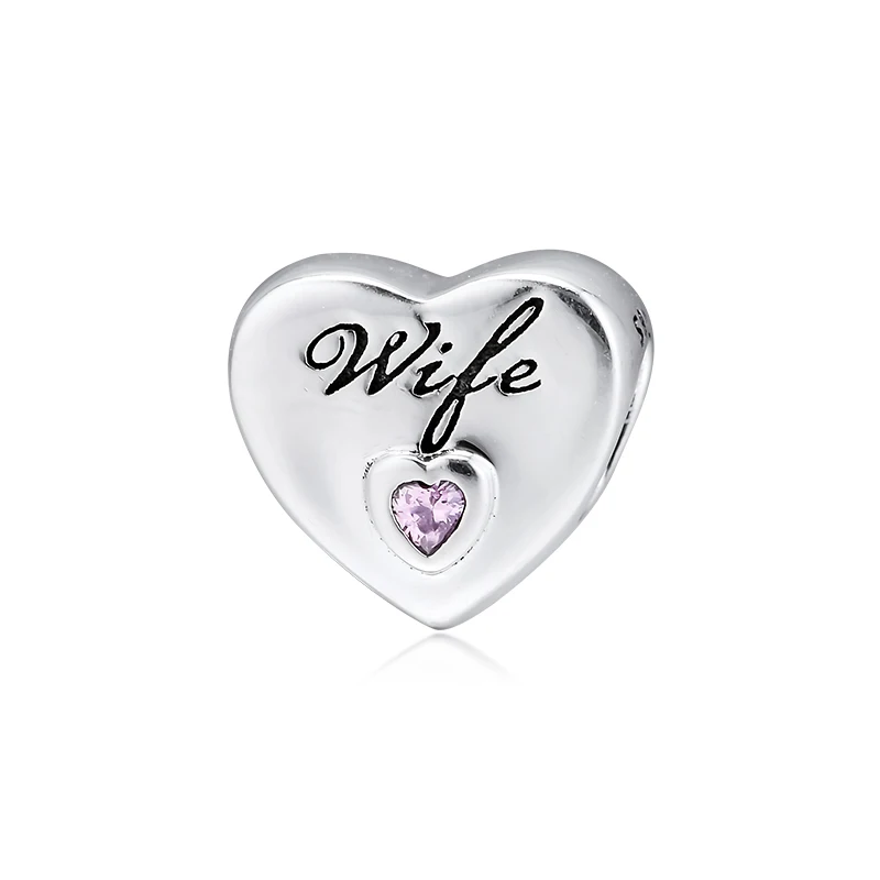 

GPY Wife Love Heart Charms 925 Original Fit Pandora Bracelet Sterling Silver Charm Beads for Jewelry Making Jewellery