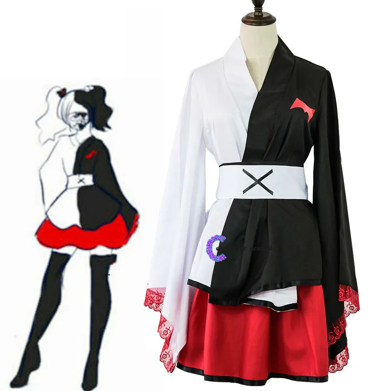 

Danganronpa Monokuma Cosplay Dress for Girls Dangan Ronpa Black White Bear Kimono Red Dress Anime Costume for Women Role Play