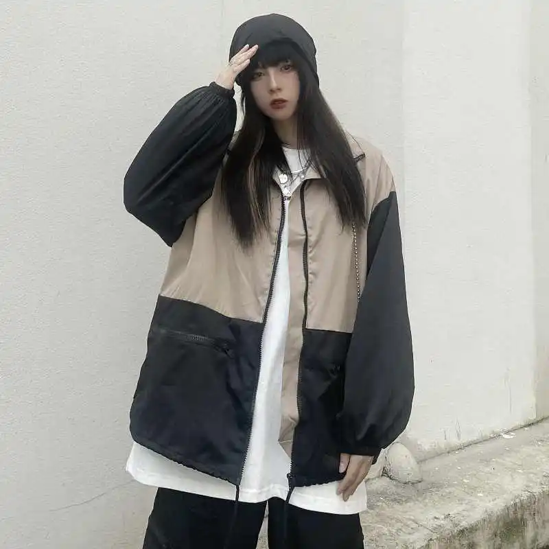 

Autumn and Winter Harajuku Retro Jacket Color Matching Tooling Stand-up Collar Baseball Uniform Men's and Women's Tops