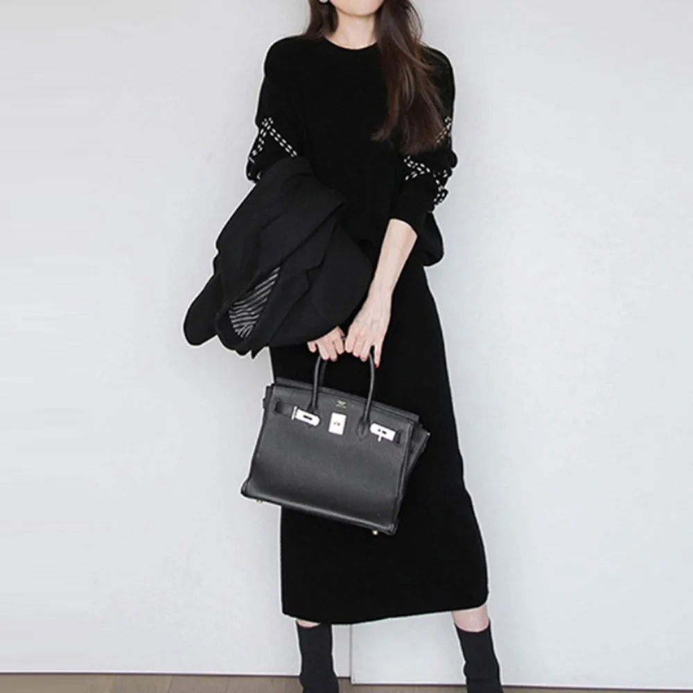 

Комплект из двух предметов, новинка осень-зима 2021, повседневное простое платье в японском и южнокорейском стиле, свитер, юбка средней длины, ...