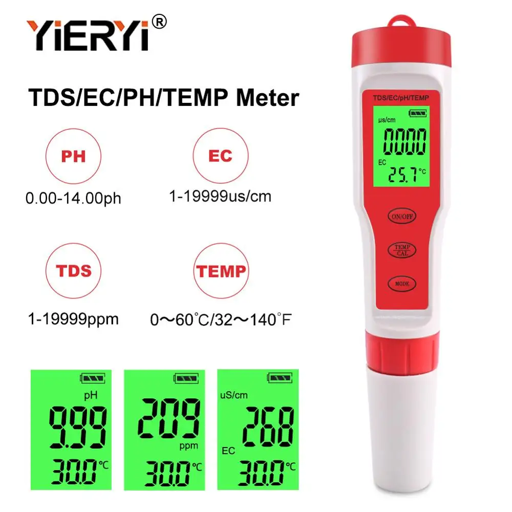 TDS рН-метр PH/TDS/EC/измеритель температуры Цифровой Измеритель Качества Воды Тестер для бассейнов, питьевой воды, аквариумов