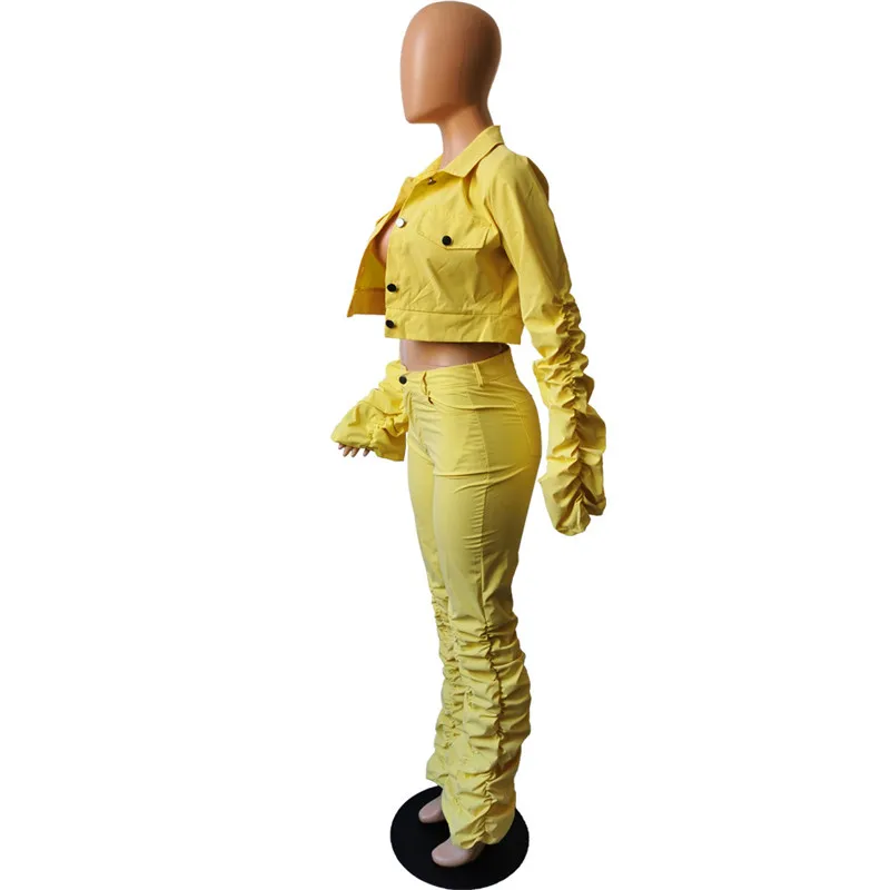 

Fashion Solid Color Cardigan Coat Long Stacked Pants 2pcs Suits Womens Clothing 2 Piece Set Designer